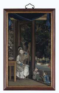 QIANLONG (1736-95) A FINE REVERSE GLASS MIRROR PAINTING